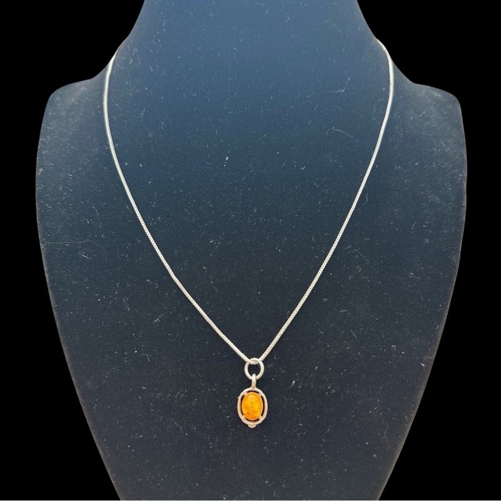 Vintage Natural Solitaire Baltic Amber Necklace 925 Sterling Silver Indonesia - Picture 5 of 16